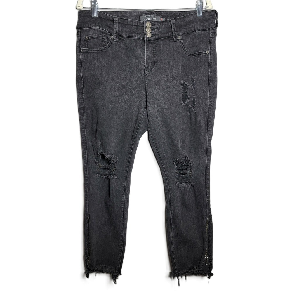 Torrid‎ Premium Stiletto Jegging Women 16R Black Distressed Zip Ankle Raw Hem